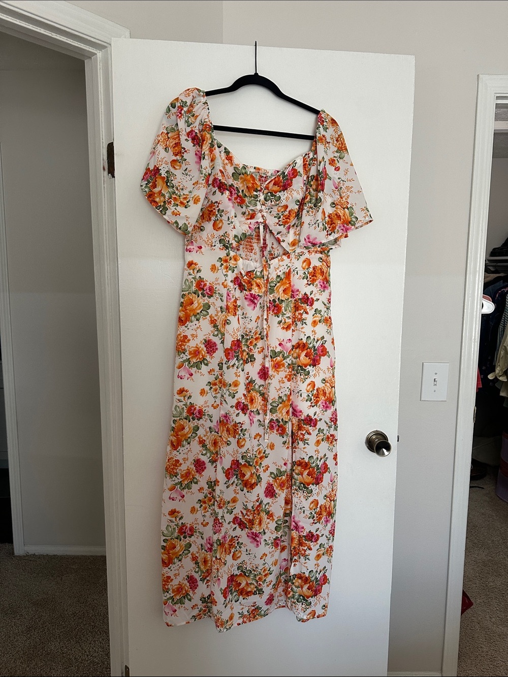 Amazon Floral Off-Shoulder Maxi Dress in Pink and Orange